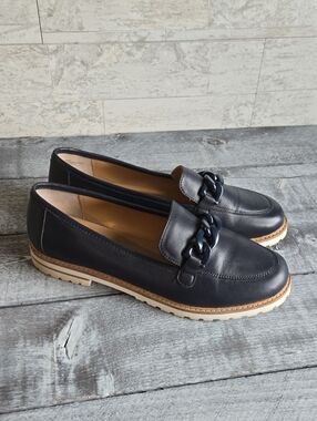 Talbots Laura Chain Link Leather Loafers NAVY